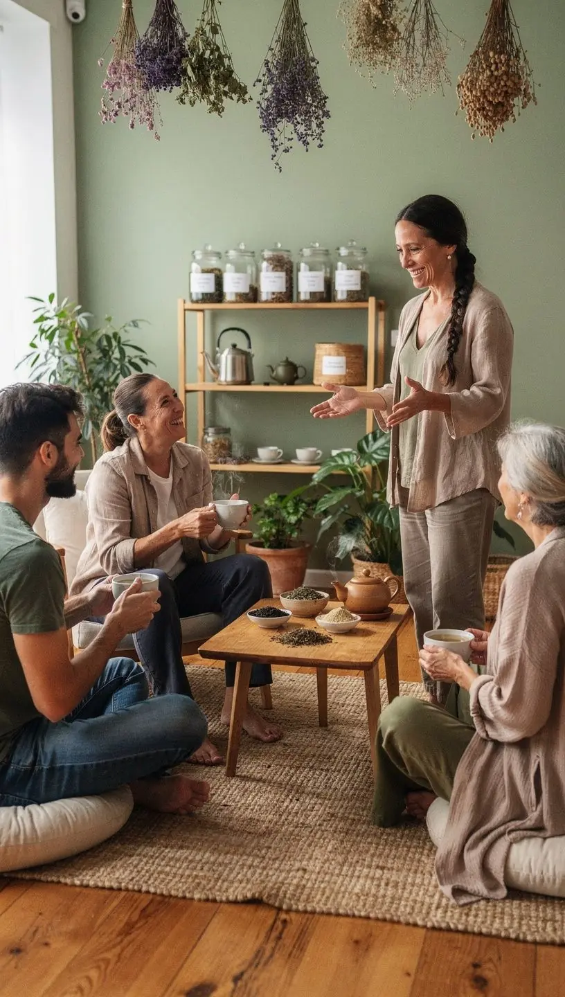 Egy személy pihentető teaszünetet tart egy napló mellett, hangsúlyozva a rendszeres önellátást.